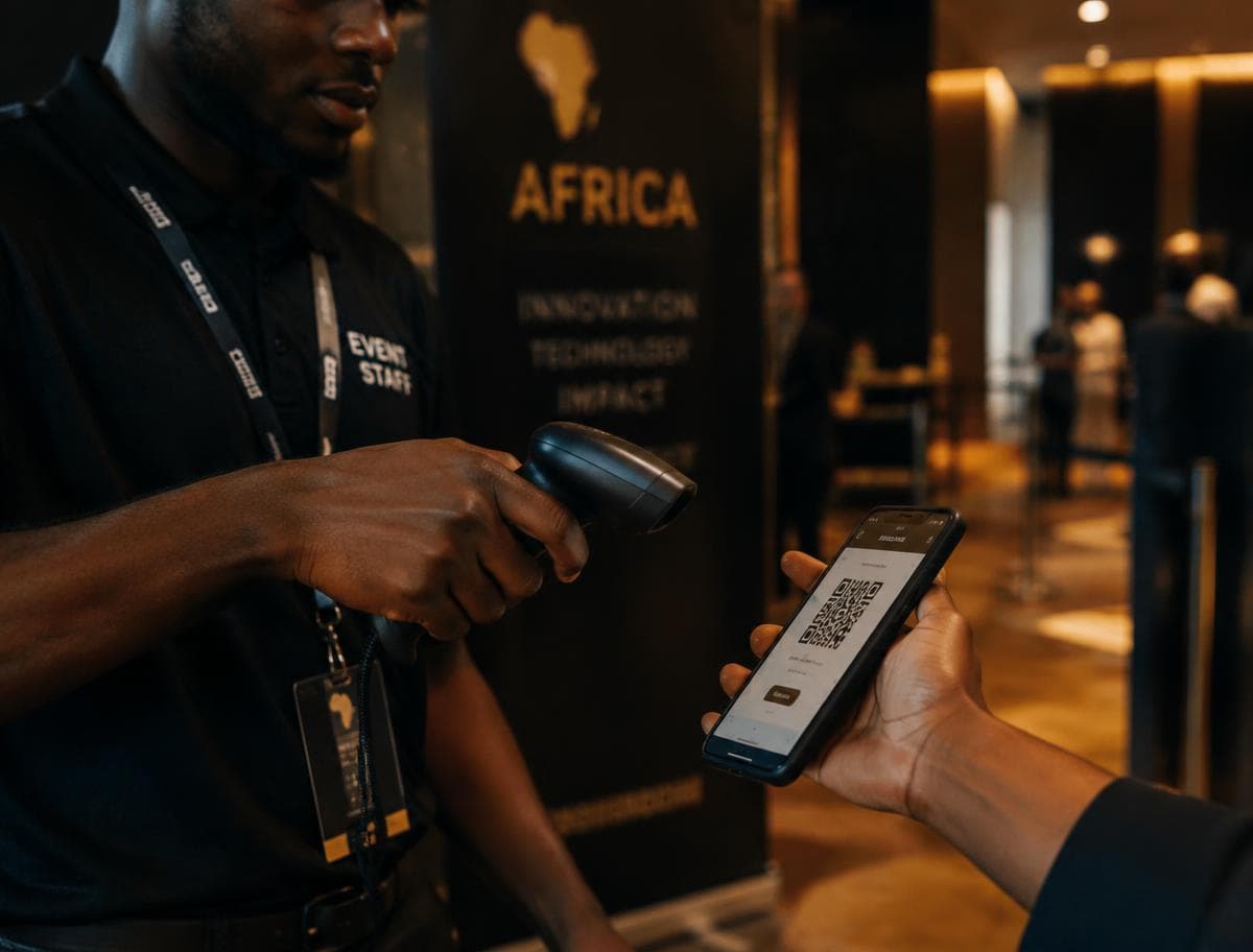 Event staff scanning a QR event pass at a venue entrance